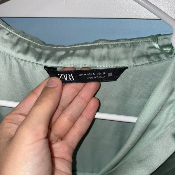 Zara Sage Green Satin Blouse - Picture 2 of 3